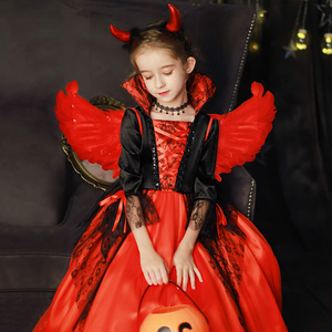 儿童万圣节小恶魔服装cos吸血鬼表演女孩带翅膀魔女女童裙子衣服
