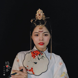 古风高马尾流苏发冠发簪套装汉服眉心坠武侠头冠儿童成人古装头饰