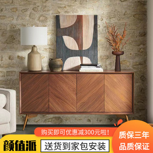 鱼骨纹美式实木餐边柜客厅靠墙储物柜轻奢复古家用置物茶水收纳柜