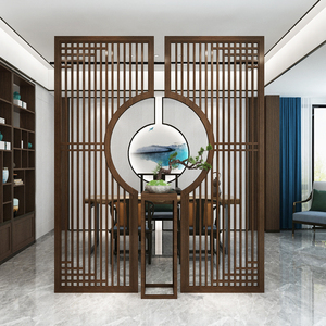 新中式入户玄关挡对抱遮挡屏风客厅隔断装饰墙木格栅座屏小户型