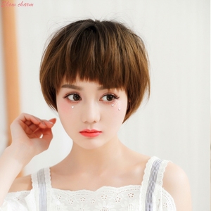 假发女短发圆脸网红自然全头套式bobo头狗啃修脸款蓬松逼真波波头