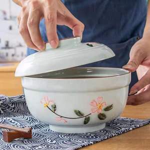 汤碗家用大号日式陶瓷盛汤碗泡面碗带盖大碗骨瓷餐具微波炉专用
