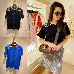 英国代购lv路易威登新款女士字母印花圆领宽松纯棉短袖t恤1a9372