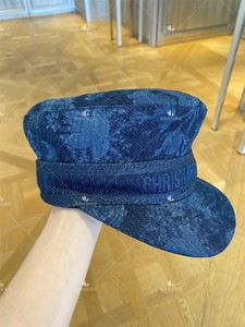 6折 现货 dior迪奥 购物狂女士蓝色字母印花遮阳牛仔帽贝雷帽