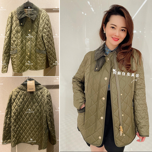 在途现货6折 burberry巴宝莉女士墨绿色休闲菱格棉服外套80388001