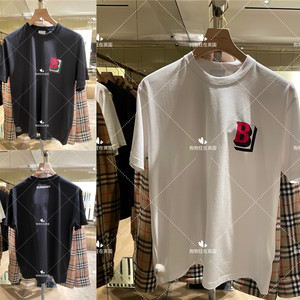 burberry巴宝莉9折21新款男士刺绣字母棉质宽松短袖t恤80454951