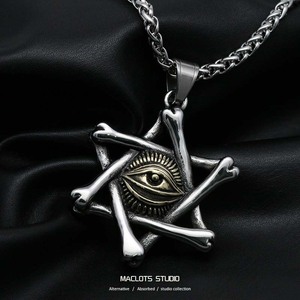 六芒星金色上帝之眼项链男潮复古个性六角形男士钛钢欧美嘻哈吊坠