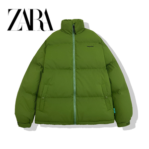 zara羽绒服女短款2023冬季新款韩版绿色宽松白鸭绒立领小个子外套