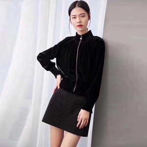 阿玛施女装专柜正品2020秋季新款休闲修身立领金丝绒拉链短款外套