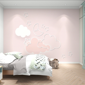 云朵女孩墙纸无纺布卡通儿童房墙布公主房壁纸幼儿园壁画定制无缝