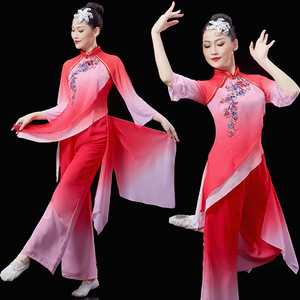 古典舞演出服女飘逸新款中国风九儿舞蹈服装现代映山红秧歌服套装