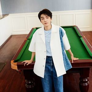 王俊凯同款西装外套2022春秋新款青年西服外套男印花休闲潮流衣服