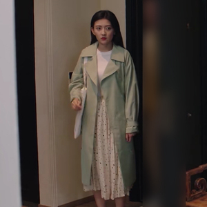 你是我的命中注定梁洁陈嘉欣同款绿色长款风衣外套时尚潮私人订制