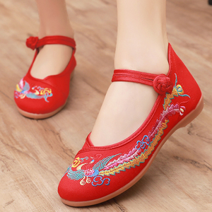 老北京女布鞋民族风绣花鞋平底鞋红色婚鞋广场舞蹈鞋汉服复古单鞋