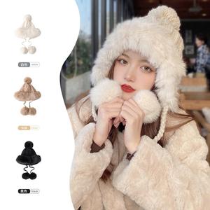 秋冬季毛线帽女韩版可爱毛球护耳雷锋帽冬天保暖兔毛针织帽子