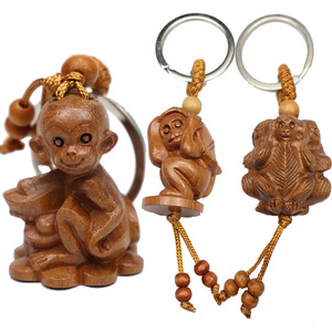 桃木雕生肖猴子钥匙扣木质荷叶猴钥匙挂件生日礼物饰品吊坠