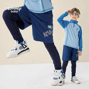迪士尼童装男童梭织假两件跑男裤2023秋装新款儿童运动裤