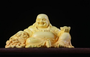 黄杨木雕刻大肚元宝如意弥勒佛像汽车中控台桌面小摆件装饰工艺品