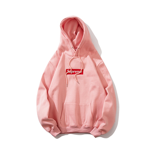 supreme经典刺绣logo女士连帽卫衣粉色秋冬情侣装superme官网旗舰
