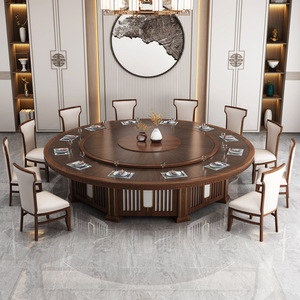 酒店餐桌大圆桌电动带电磁炉转盘自动15人20人火锅桌餐厅饭店包厢