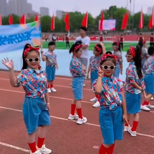 六一儿童护花使者演出服幼儿复古花衬衫港风小学生运动会开幕式服