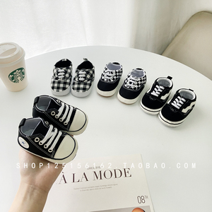 黑色婴儿鞋春秋男女童小月龄婴幼儿宝宝布鞋帆布鞋软底防滑学步鞋