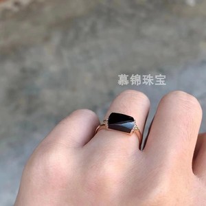 翡翠墨翠马鞍女士女生精致戒指 黑度极黑 种老肉细 18k玫瑰金镶嵌