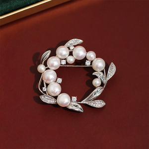 日本M家同款 奢华气质花环中古天然珍珠铃兰锆石胸针胸花吊坠两用