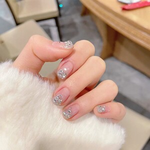 手工定制美甲日常短款仙气可爱闪闪贴砖穿戴甲成品