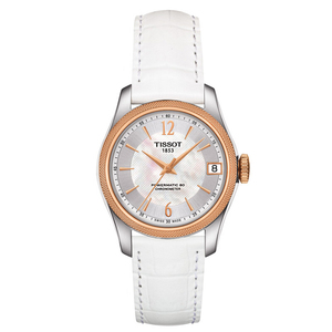 天梭1853tissot宝环机械表天文台皮带白色女表t108.208.26.117.00