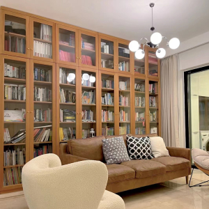 北美白橡到顶书柜黑胡桃书房置物阅读架满墙全实木书本收纳柜书立