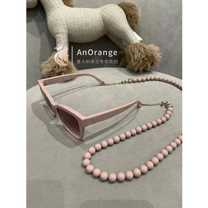 Chanel香奈儿2023新款女士粉色方框链条珍珠墨镜太阳镜