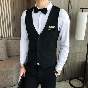 纯色男休闲马甲酒吧ktv服务员工作服黑马甲白衬衫一套职业装工衣