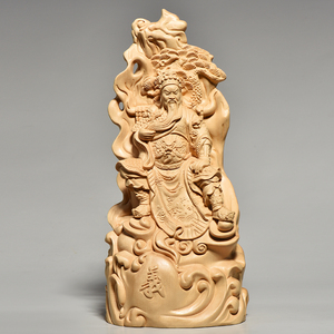 黄杨实木雕刻关公摆件木头根雕武财神关羽神像家居客厅装饰工艺品