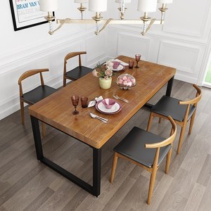 简约铁艺实木商用餐桌椅组合家用小户型四人座桌子面馆高端纯木桌