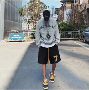 fear of god fog第七季主线数字7印花美式高街休闲宽松抓绒短裤男