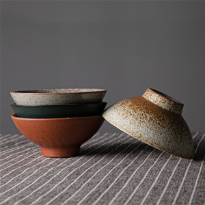 粗陶碗复古日式陶瓷碗复古日式碗陶瓷餐具斗笠碗围炉冰茶工具器皿