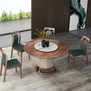 新中式轻奢实木客厅餐桌椅组合大圆桌带转盘现代简约白腊木饭桌