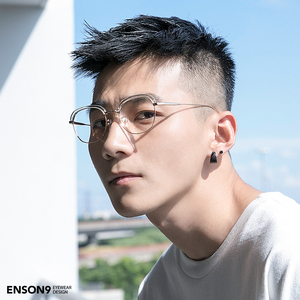 enson9时尚个性半透明方框潮平光眼镜男女 复古金属斯文可配近视