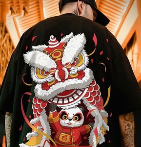 短袖男潮牌潮流舞狮