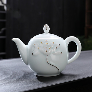 中式陶瓷单壶手绘描金功夫小茶壶青瓷茶具配件家用个人泡茶器定制
