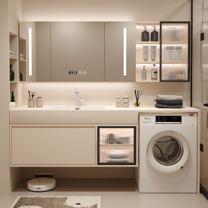 阳台洗衣机一体柜组合岩板无缝陶瓷浴室柜洗手洗脸盆卫生间洗漱台