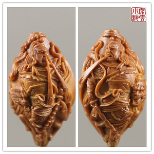 苏州名家精品橄榄核雕-徐文明老师作品-哼哈二将(一对)