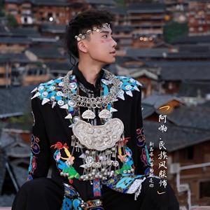 新款男装少数民族风贵州广西云南演出服苗族结婚礼服苗服摄影