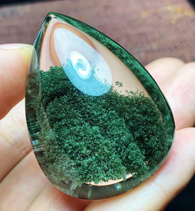 巴西新款老矿天然半宝石绿幽灵水晶水滴