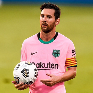 巴塞罗那20-21新款巴萨欧冠第二客场粉红球衣10号梅西短袖足球服