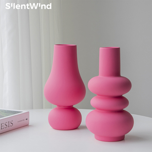 简约现代芭比粉色陶瓷花瓶异形艺术感高颜值花器摆件客厅玄关软装