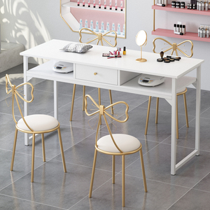 日式美甲桌椅套装带抽屉美甲店专用桌子网红仿大理石单双人美甲台