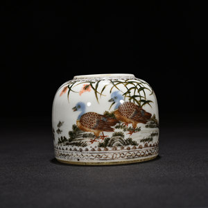 民国吴寿祺湖南醴陵釉中彩鹭雁纹马蹄尊水盂