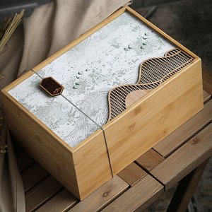 远山高档竹盒陶瓷罐茶叶包装盒空礼盒碧螺春龙井茶通用礼盒装空盒